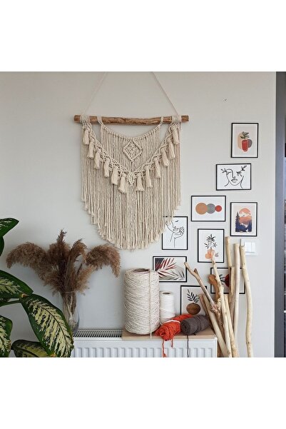 marymakrome Makrome Macrame Duvar Süsü Süs Ekru Ip Dekoratif Tasarım Özel Hed...