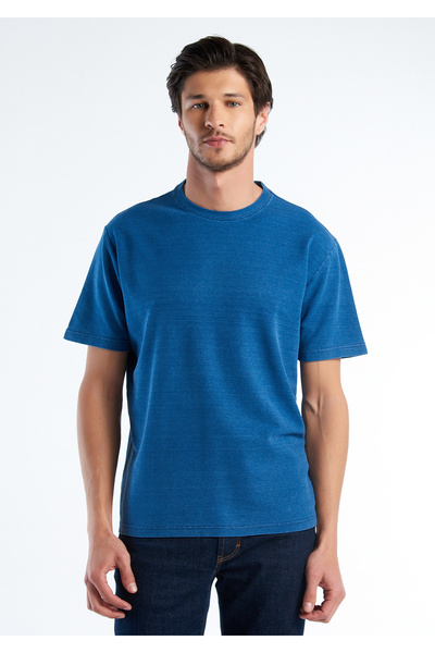 United Colors of Benetton تي شيرت رجالي أزرق برقبة دائرية 100% قطن أساسي - شع...