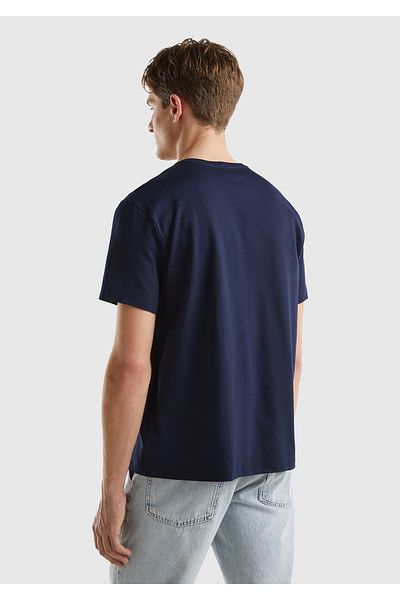 United Colors of Benetton Ανδρικό μπλουζάκι Navy Blue - 100% βαμβάκι, λογότυπο Patch, Crew λαιμόκοψη