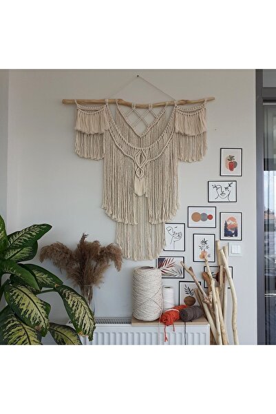 marymakrome Makrome Macrame Duvar Süsü Süs Ekru Ip Dekoratif Tasarım Özel Hed...