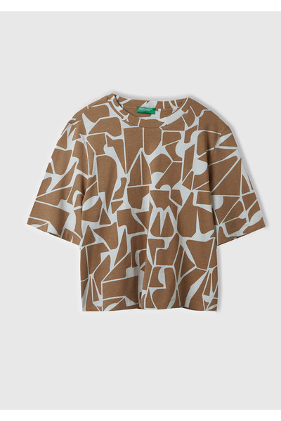 United Colors of Benetton Tricou de damă, bej, din bumbac, în amestec de in, ...