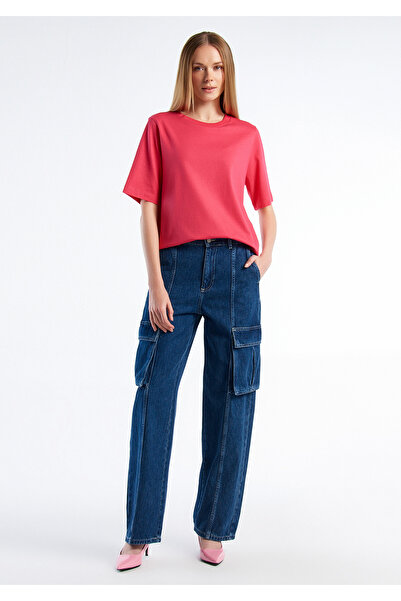 United Colors of Benetton Tricou de damă roz închis - 100% Koton, Boxy Fit