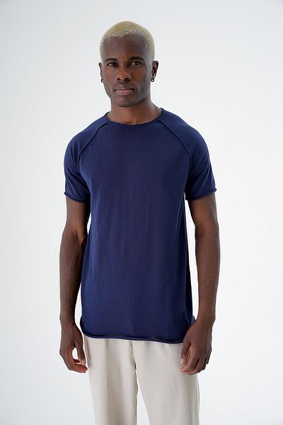 CHUBA Ανδρικό μπλουζάκι με λεπτό πλεκτό Navy Blue - Crew Neck, Sports Cut, Κοντό μανίκι 24s268