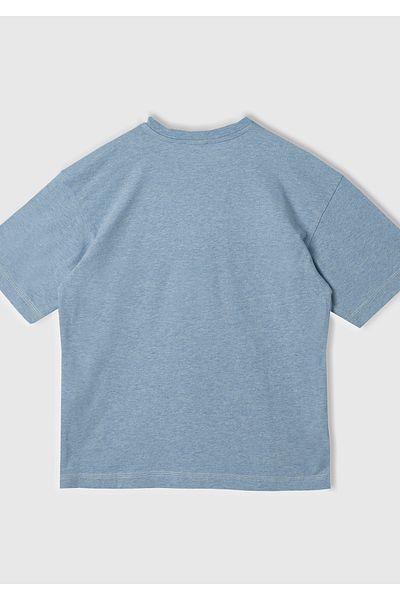 United Colors of Benetton Băiat - Tricou supradimensionat cu decolteu albastru deschis