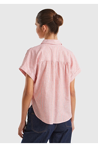 United Colors of Benetton Kadın Kırmızı Pamuk Karışımlı Çizgili Arkası Uzun K...
