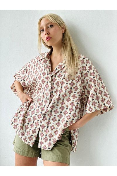 Retrobird Μοντέλο Oversize ρετρό πουκάμισο με γιακά Unisex Salmon