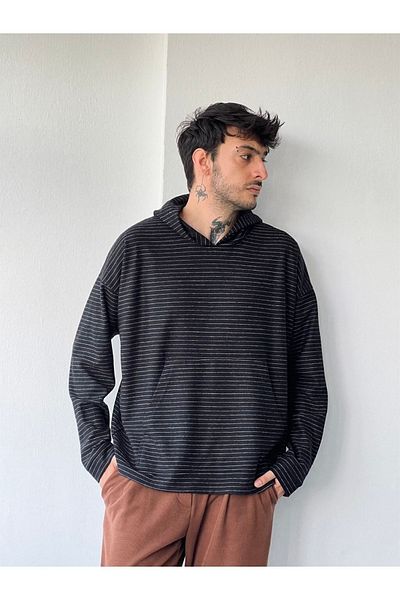 Retrobird Hanorac cu glugă supradimensionat, gros, de iarnă, unisex, negru