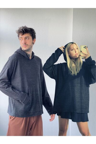Retrobird Hanorac cu glugă supradimensionat, gros, de iarnă, unisex, negru