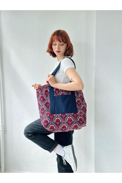 Retrobird Geantă de damă - Design Embossat, Țesută Jacquard, Geantă de cumpărături, Multicolor