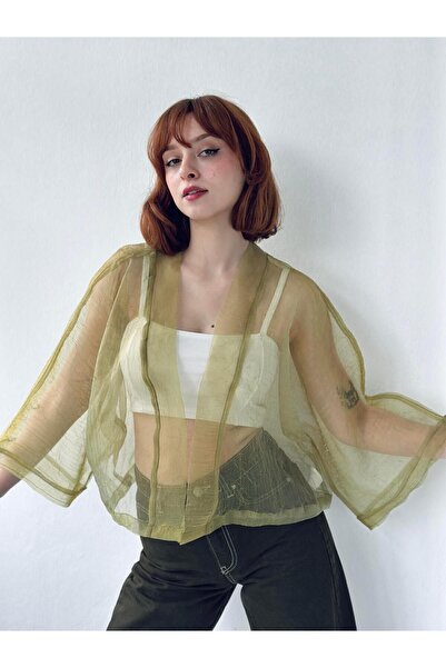 Retrobird Органза Дизайн Міні Кімоно Жіночий Відкритий Зелений