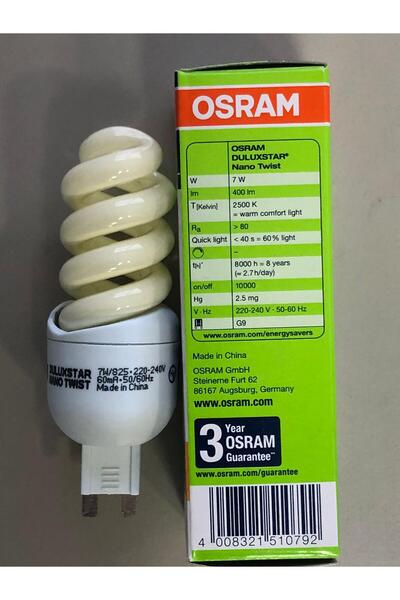 Osram 5 ADET Osram Dulux Superstar Nano Twist G9  7W=38W  400 Lümen  Spiral Lamba- Sarı Işık 2500 Kelvin