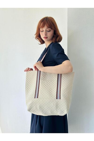 Retrobird Geantă Tote Matlasată Crem pentru Femei - Geantă de cumpărături