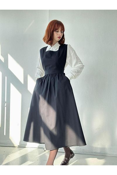 Retrobird Rochie Mandy Long Midi Gilet Femei Negru