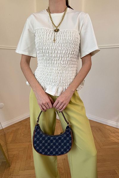 AB LOOKS Bluză tricou cu mânecă scurtă, albă, ecru - 100% bumbac, elastic complet