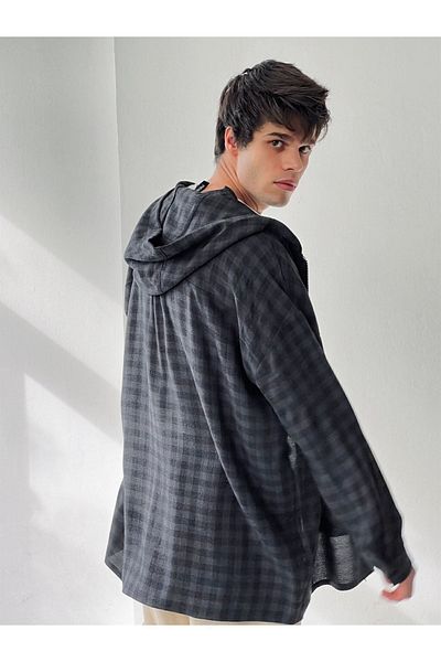 Retrobird Hooded Oversize Zippered Jacket Shirt Men's Anthracite