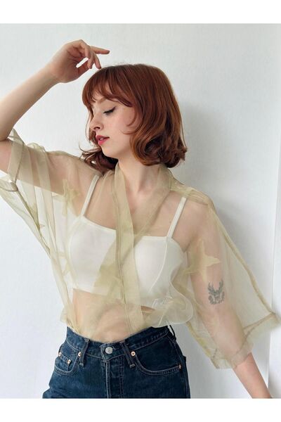 Retrobird Tasarım Organze Mini Kimono Kadın Çağla