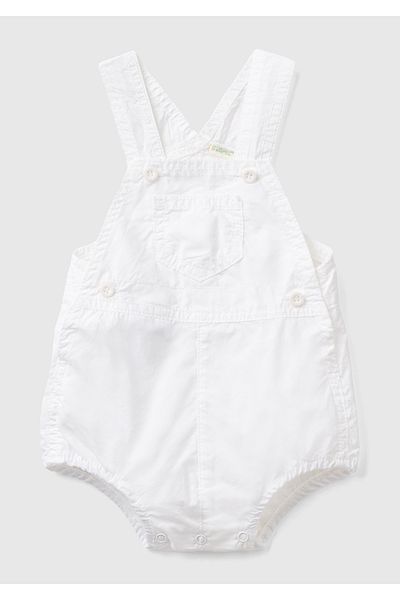 United Colors of Benetton Baby White Patch Pocket Decorative Button Bottom Snap Shorts Jumpsuit