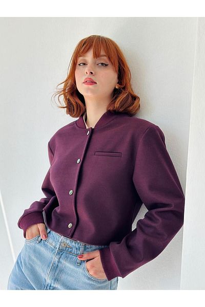Retrobird Claret Red Women's Bomber Short Jacket - Padded Shoulders