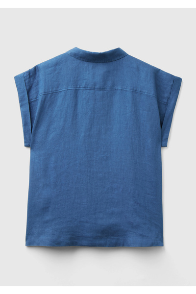 United Colors of Benetton Cămașă cu mânecă scurtă, albastru noapte, 100% in, pentru femei