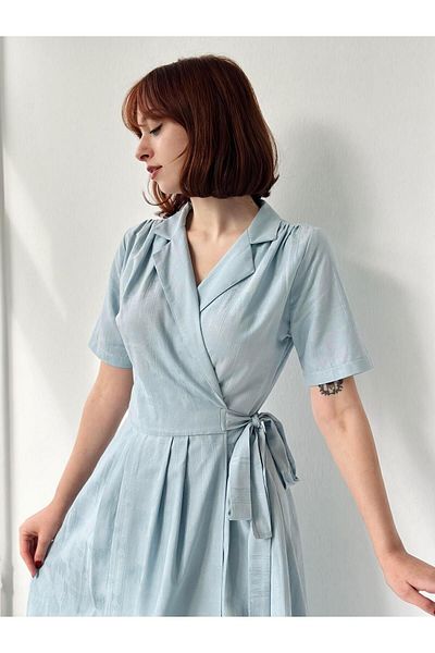 Retrobird Lady Double Breasted Midi Dress Women Blue
