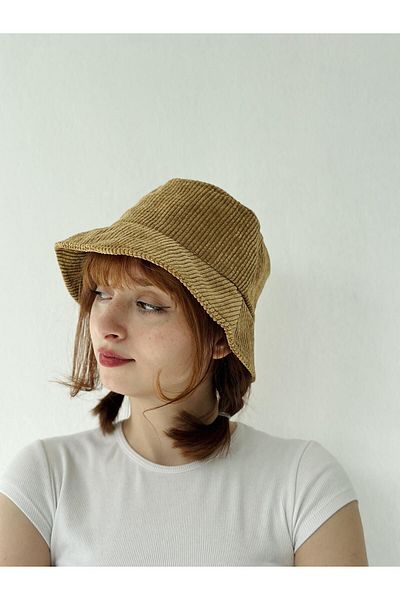 Retrobird Catifea Tesatura Găleată Model Pescar Iarna Dimensiune Standard Palarie Femei Mustar
