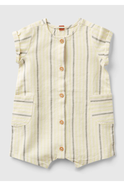 United Colors of Benetton Bebek Krem Mix Tamam Çizgili Yama Cepli Önü Düğmeli...