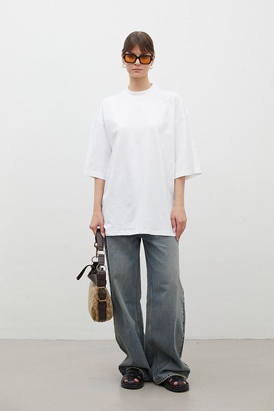 Manuka Weißes Oversize-Kurzarm-T-Shirt aus Baumwolle