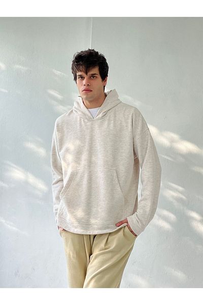 Retrobird Ανδρικό φούτερ με κουκούλα Oversize Basic Γκρι Μπεζ