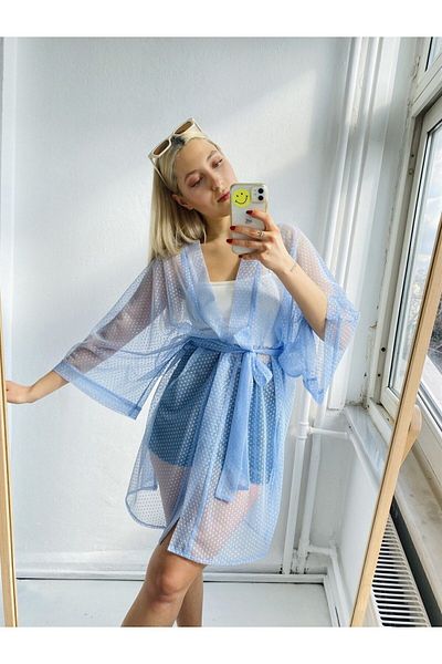 Retrobird Kimono Tulle Femei Albastru