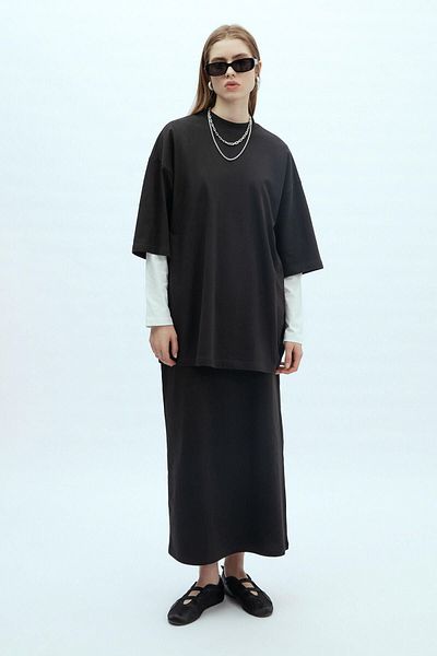 Manuka Schwarzes, übergroßes, kurzärmliges T-Shirt aus Baumwolle