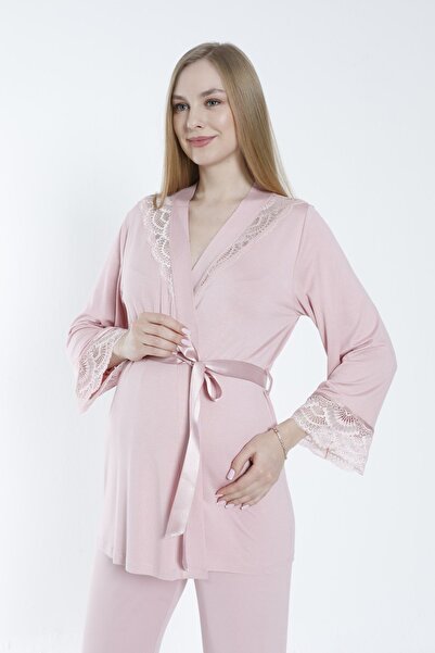 Miss Dünya Lissa Önden Bağlamalı Dantel Detaylı Hamile ve Lohusa Pijama Takımı