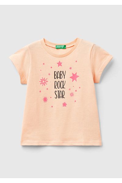 United Colors of Benetton Girl - Colorful Graphic Printed, Stitched Crew Neck T-Shirt