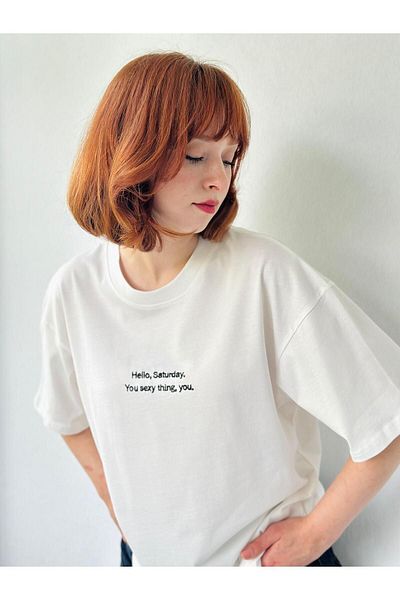 Retrobird Μπλουζάκι Unisex Ecru Oversize - Κεντημένο Saturday