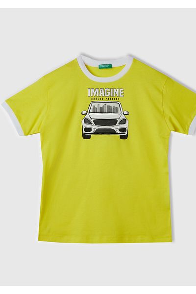 United Colors of Benetton Tricou cu lentile brodate cu patch galben neon pentru băiat