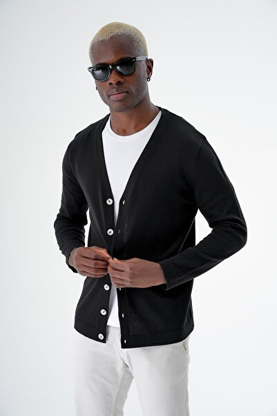 CHUBA Ανδρικά βαμβακερά κουμπιά Standard Fit Casual Knitwear Ζακέτα Μαύρη 24s277