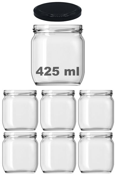 Afracam 425 ml Metal Siyah Konserve Kapaklı 425 Cc Şeffaf Cam Kavanoz 6 Adet