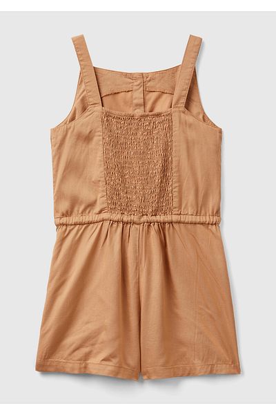 United Colors of Benetton Camel Colored Belted Elastic Waist Jumpsuit for Girl