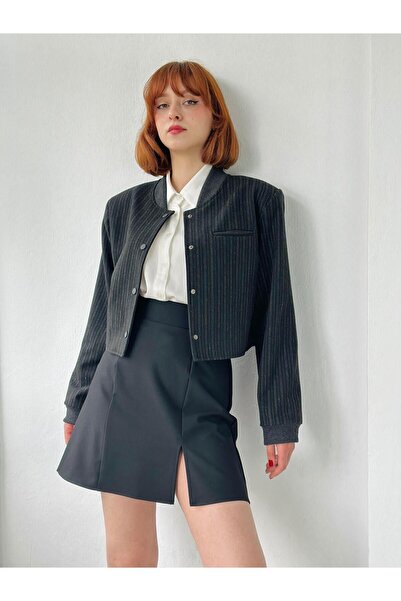 Retrobird Bomber Short Jacket with Padded Shoulders Women's Anthracite