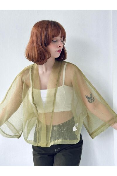 Retrobird Органза Дизайн Міні Кімоно Жіночий Відкритий Зелений