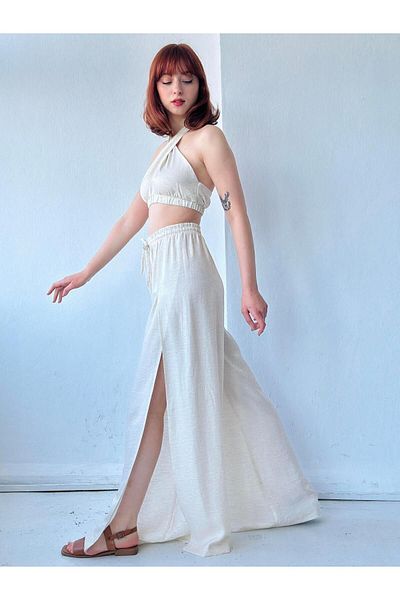 Retrobird Happy Hour Series Slit Glitter Long Pants Women's Cream
