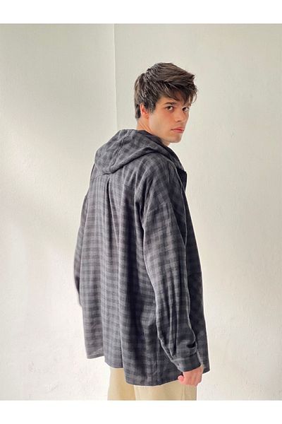 Retrobird Hooded Oversize Zippered Jacket Shirt Men's Anthracite