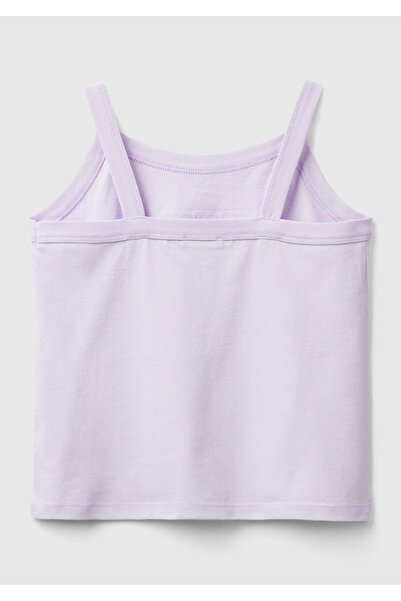 United Colors of Benetton Lilac Glitter Logo Printed Girl's Thin Strap Tank Top