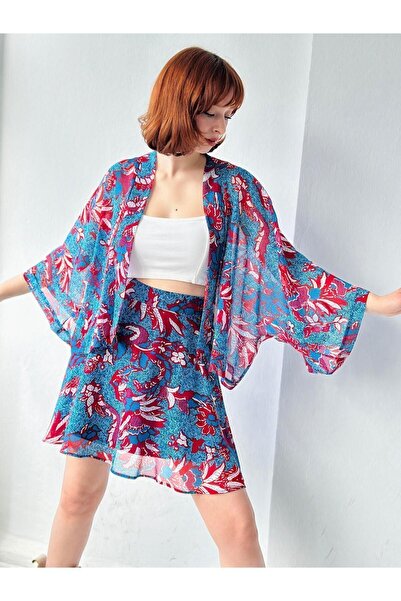 Retrobird Valerie Kısa Mini Kloş Etek Kadın Mavi