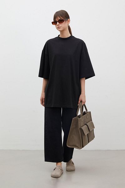 Manuka Schwarzes, übergroßes, kurzärmliges T-Shirt aus Baumwolle