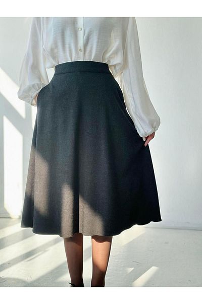 Retrobird Luna Midi Length Long Flared Skirt Women's Anthracite