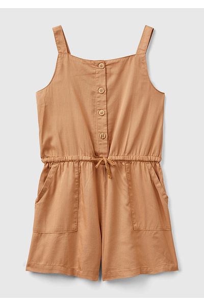 United Colors of Benetton Camel Colored Belted Elastic Waist Jumpsuit for Girl