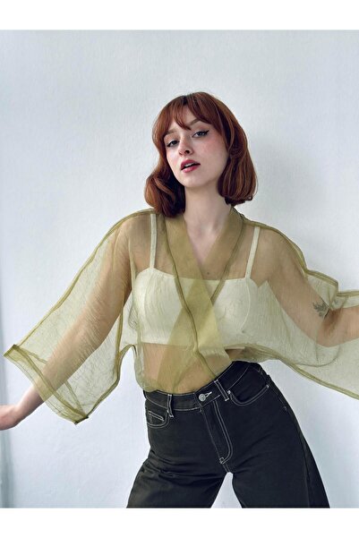 Retrobird Органза Дизайн Міні Кімоно Жіночий Відкритий Зелений