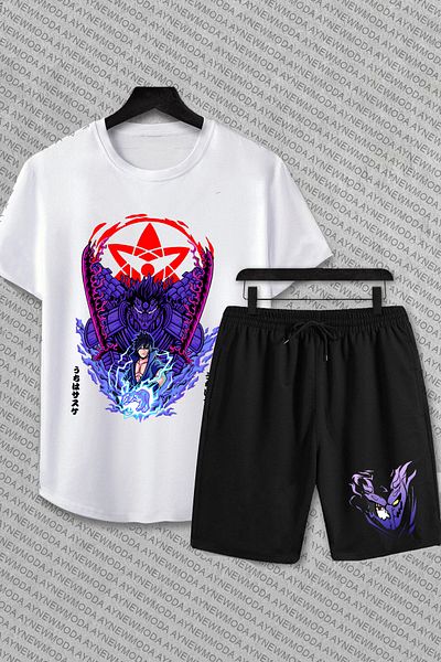 PENTHİLUS Naruto Anime Printed Uchiha Sasuke Susanoo Oversize T-shirt and Shorts Set