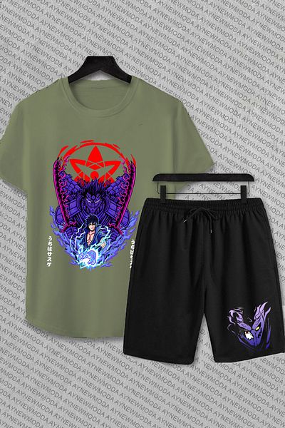 PENTHİLUS Naruto Anime Printed Uchiha Sasuke Susanoo Oversize T-shirt and Shorts Set