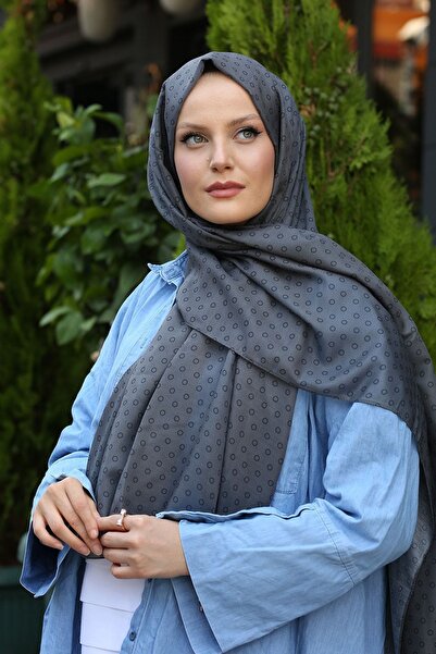 Stella Bubble Printed Βαμβακερό Σάλι Ανθρακί